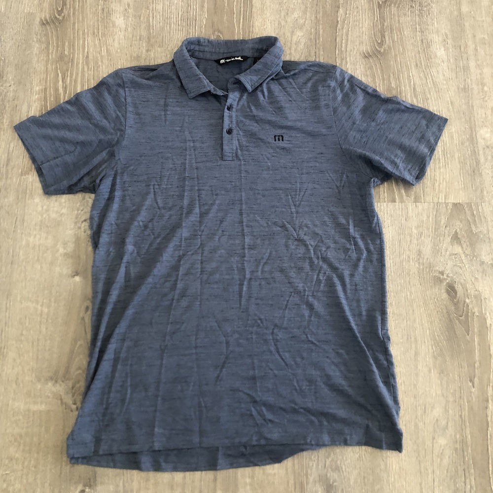 Travis Mathew Polo Golf Athletic Short Sleeve Blue Collared Shirt Mens Sz Large